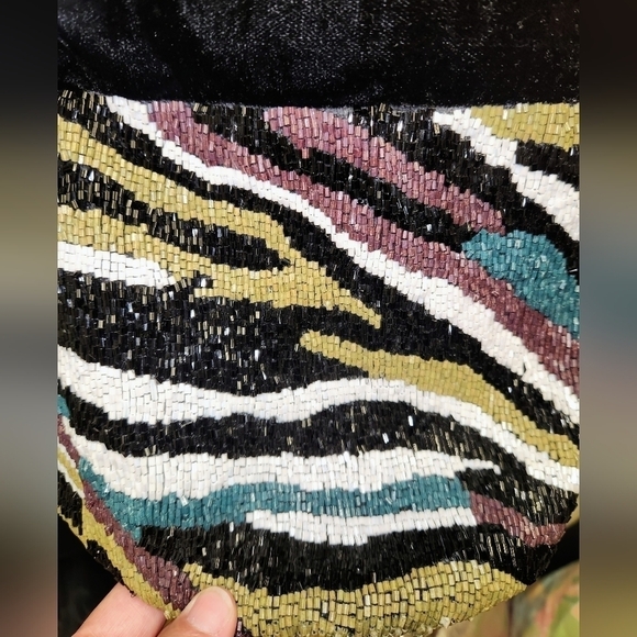 Zara Beaded Safari Velvet Bucket Bag Crossbody Multicoloured Tassels Beaded - Picture 7 of 12